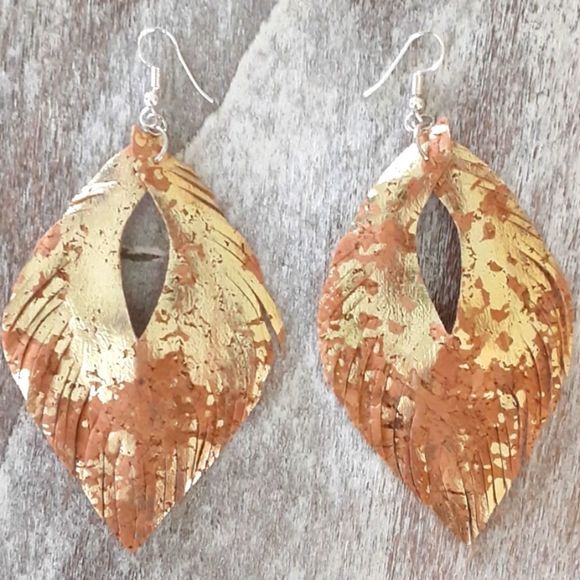 Feathered cut earrings 4 in. Long! - Picture 2 of 4